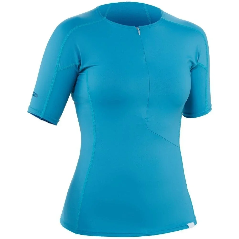 NRS Women's H2Core Rashguard Short Sleeve‎ Shirt L Fjord Teal Blue NEW